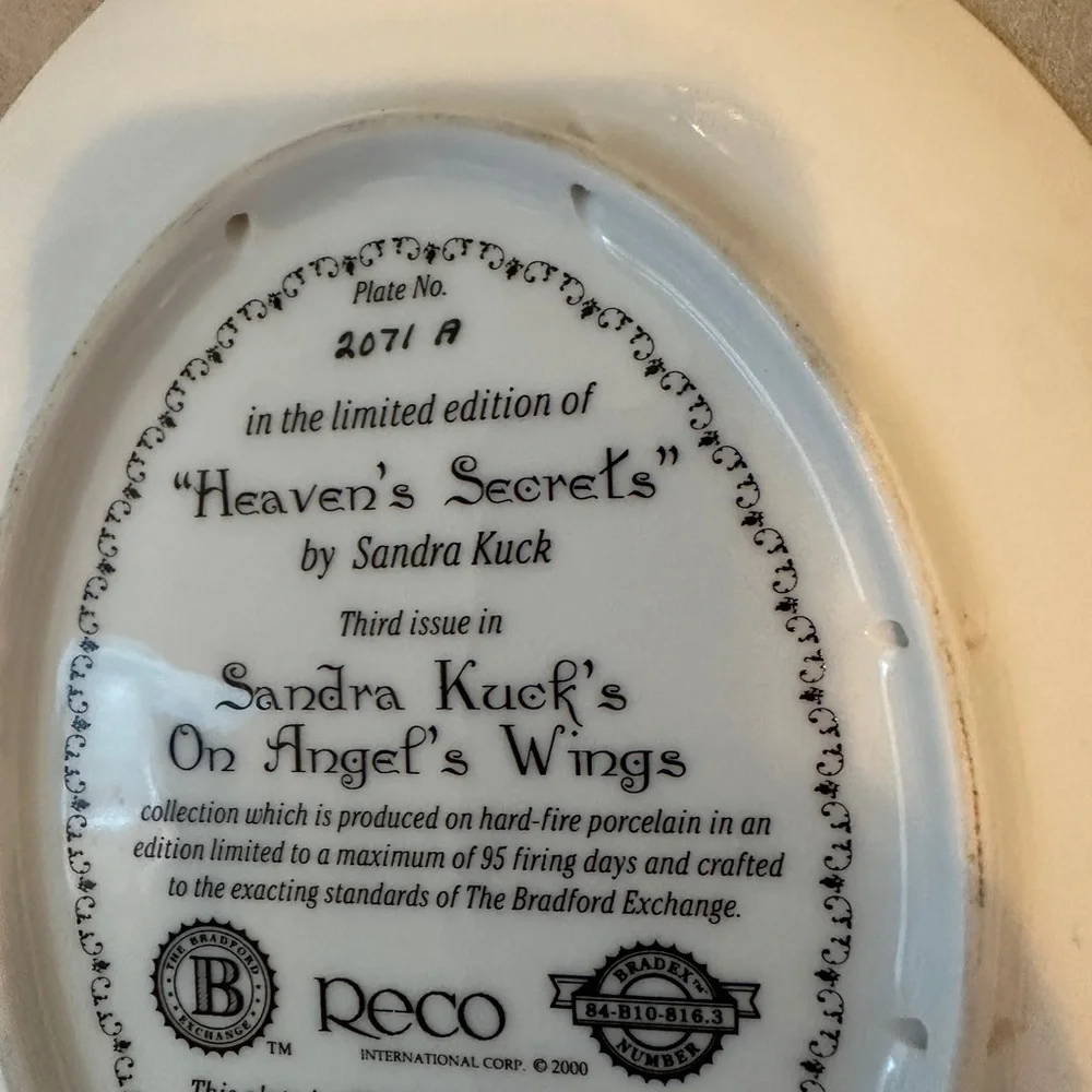 Vtg Bradford Exchange Sandra Kuck’s Heaven’s Secrets Decorative Plate 12654A